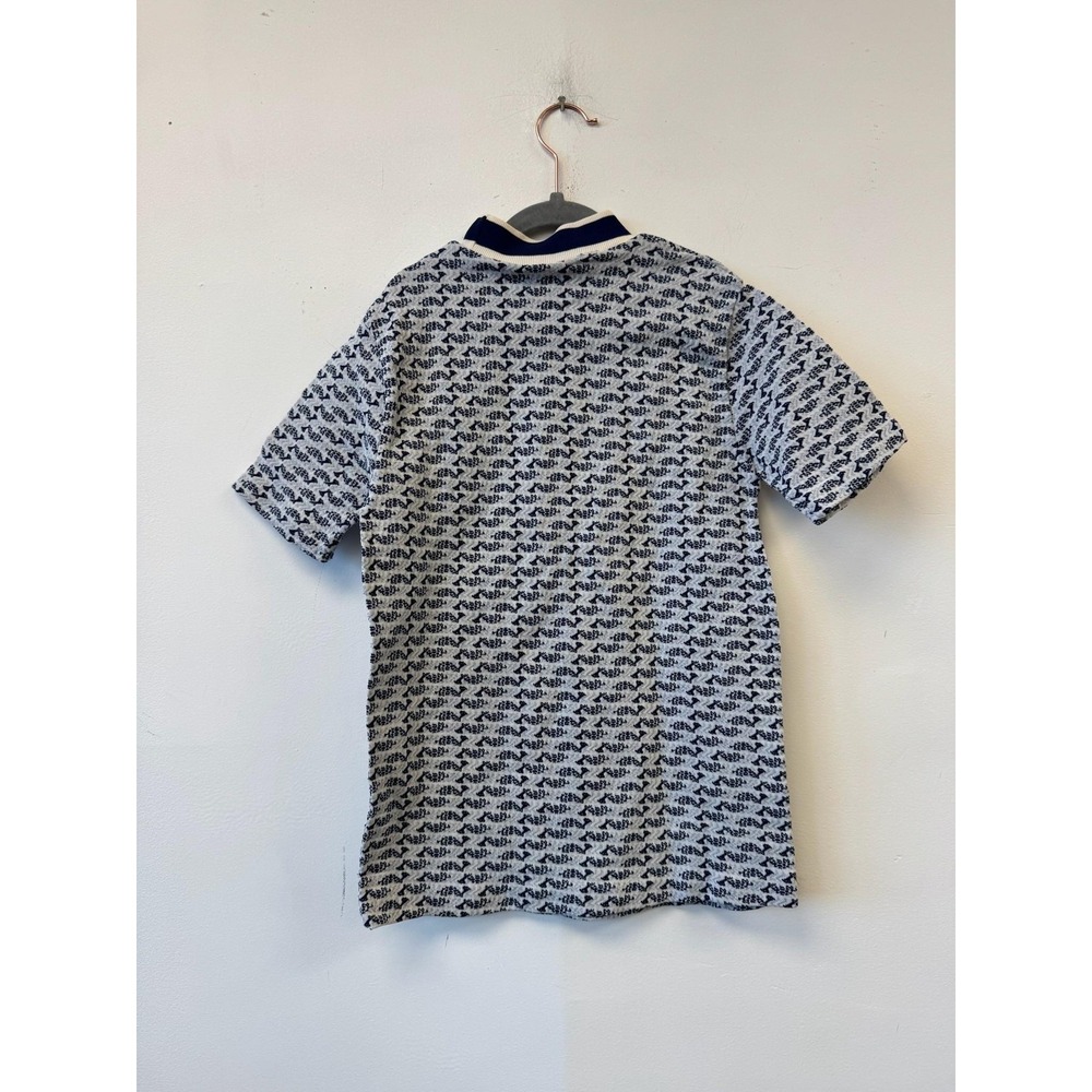 Vintage Sweater Mens Medium Blue Geometric Mock Neck Short Sleeve Taiwan‎ 70s - Picture 2 of 6